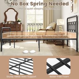 Gymax King Size Metal Bed Frame Platform Bed with High Headboard-Black in Black - thumbnail 5
