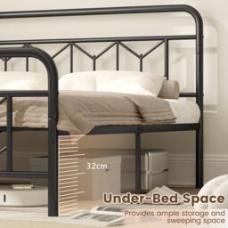 Gymax King Size Metal Bed Frame Platform Bed with High Headboard-Black in Black - thumbnail 6
