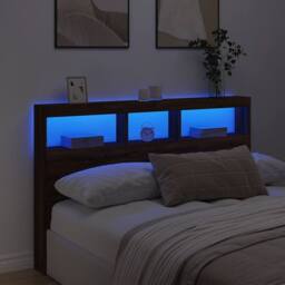 Berkfield Home Headboard Cabinet with LED Brown Oak 160x17x102 cm - Size: 160 x 17 x 102 cm - thumbnail 4