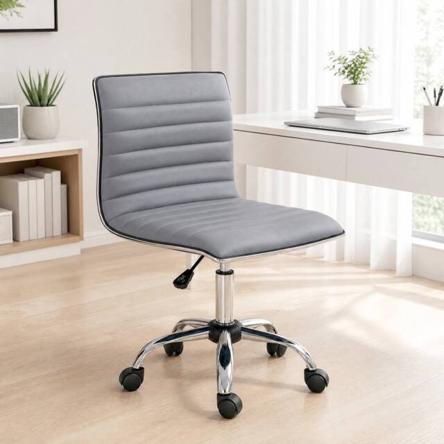 STILVORA Light Grey Faux Leather Office Chair with Castor Wheels - image 1
