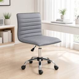 STILVORA Light Grey Faux Leather Office Chair with Castor Wheels - thumbnail 1