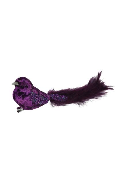 KDMD Purple Velvet Bird with Glitter & Clip 20cm 3 Pack - image 1