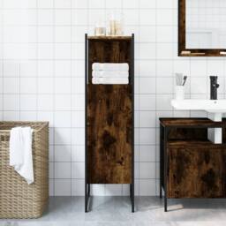 Berkfield Home Sturdy Bathroom Cabinet Smoked Oak 33x33x120.5 cm Engineered Wood in Brown - thumbnail 1