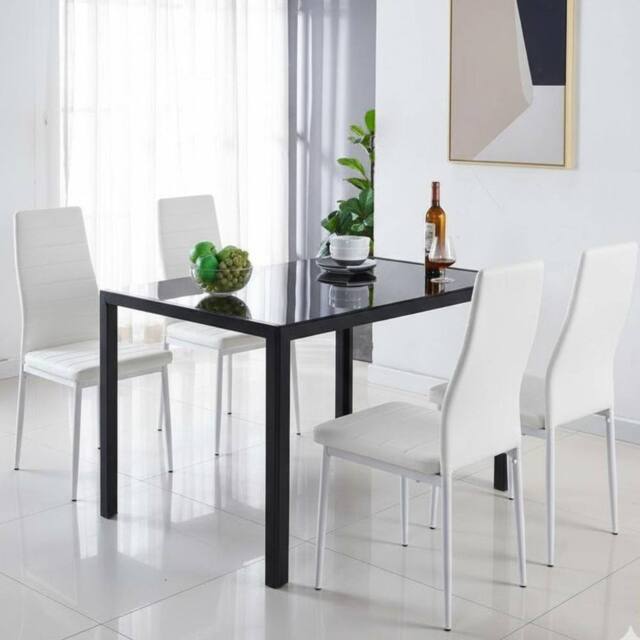 KOSY KOALA Black Glass Table with 4 White Faux Leather Chairs - Size: 120 cm x 70 cm - image 1