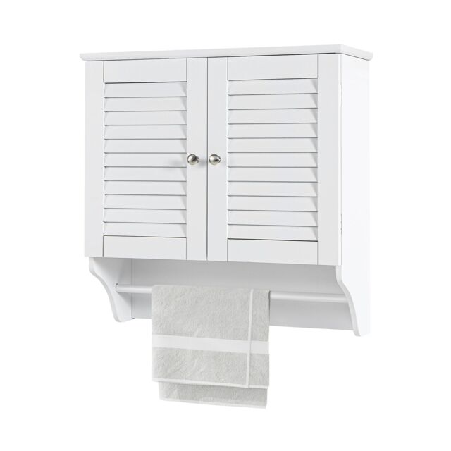 Gymax Bathroom Medicine Cabinet Wall Mounted With Double Louvered Doors in White - image 1