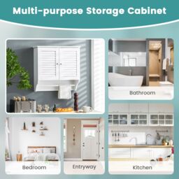 Gymax Bathroom Medicine Cabinet Wall Mounted With Double Louvered Doors in White - thumbnail 6
