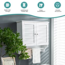 Gymax Bathroom Medicine Cabinet Wall Mounted With Double Louvered Doors in White - thumbnail 8