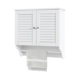 Gymax Bathroom Medicine Cabinet Wall Mounted With Double Louvered Doors in White