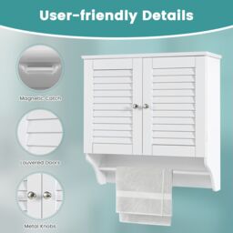 Gymax Bathroom Medicine Cabinet Wall Mounted With Double Louvered Doors in White - thumbnail 4