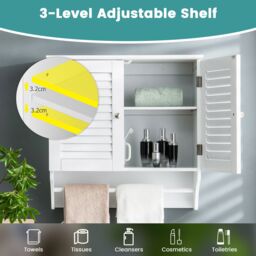 Gymax Bathroom Medicine Cabinet Wall Mounted With Double Louvered Doors in White - thumbnail 5