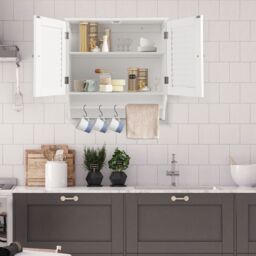 Gymax Bathroom Medicine Cabinet Wall Mounted With Double Louvered Doors in White - thumbnail 2