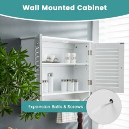 Gymax Bathroom Medicine Cabinet Wall Mounted With Double Louvered Doors in White - thumbnail 7