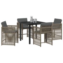 Berkfield Home 5 Piece Garden Dining Set with Cushions Grey Poly Rattan - thumbnail 3