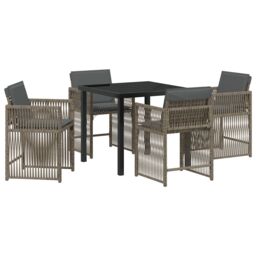 Berkfield Home 5 Piece Garden Dining Set with Cushions Grey Poly Rattan - thumbnail 2