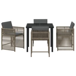 Berkfield Home 5 Piece Garden Dining Set with Cushions Grey Poly Rattan - thumbnail 7