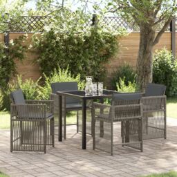 Berkfield Home 5 Piece Garden Dining Set with Cushions Grey Poly Rattan - thumbnail 1