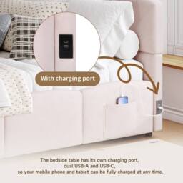 ModernLuxe Velvet single sofa bed with hydraulic storage, L-shaped headboard in Pink - thumbnail 7