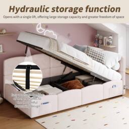 ModernLuxe Velvet single sofa bed with hydraulic storage, L-shaped headboard in Pink - thumbnail 8