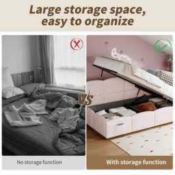 ModernLuxe Velvet single sofa bed with hydraulic storage, L-shaped headboard in Pink - thumbnail 9