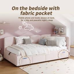 ModernLuxe Velvet single sofa bed with hydraulic storage, L-shaped headboard in Pink - thumbnail 6