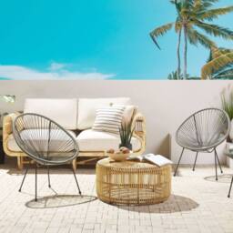 Wyld and Coco Two Seat Papasan Chairs Set Dark Grey PE Rattan Powder Coat Steel - thumbnail 1