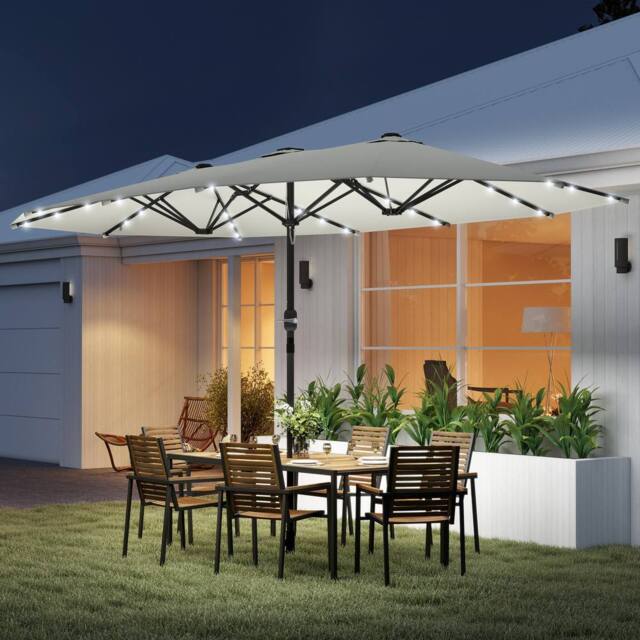 OUTSUNNY 4.4m Double-Sided Sun Umbrella Patio Parasol Solar in White - image 1