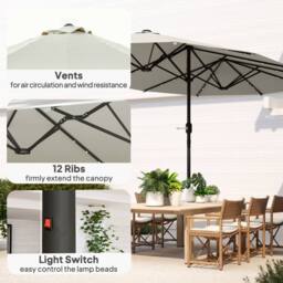 OUTSUNNY 4.4m Double-Sided Sun Umbrella Patio Parasol Solar in White - thumbnail 5