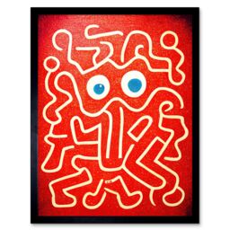 "Artery8 Wall Art Print Line Drawing On Red With Googly Eyes Art Framed in Black - Size: W12"" x H16""" - thumbnail 1