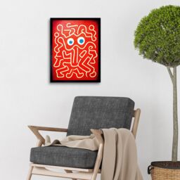 "Artery8 Wall Art Print Line Drawing On Red With Googly Eyes Art Framed in Black - Size: W12"" x H16""" - thumbnail 2