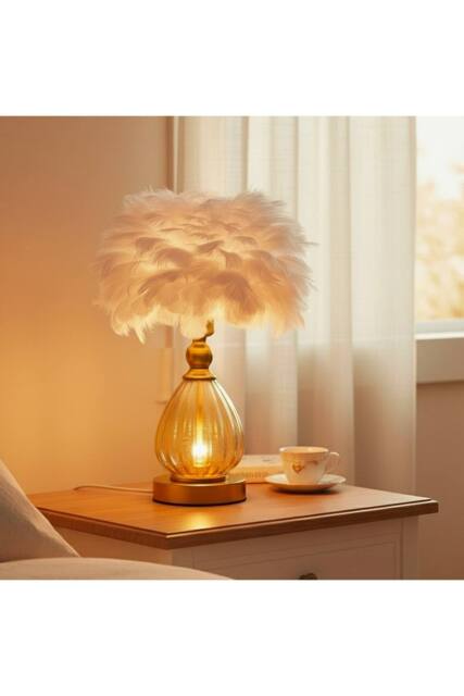 Living and Home Glass & Iron Table Lamp with 12W Bulb in Gold - image 1