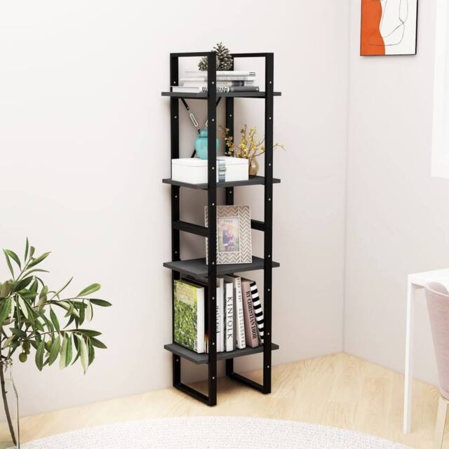 Berkfield Home Decorative 4-Tier Book Cabinet Grey 40x30x140 cm Solid Pine Wood - Size: 40 x 30 x 140 cm - image 1