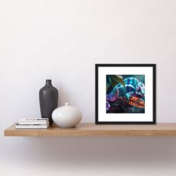 Artery8 Blue Chameleon Lizard Reptile Portrait Painting Square Wooden Framed Wall Art Print Picture 8X8 Inch in Black - thumbnail 2