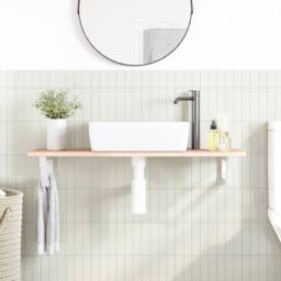 Berkfield Home Basin Shelf Wall Mounted Steel & Solid Wood Oak in Light Oak - thumbnail 3