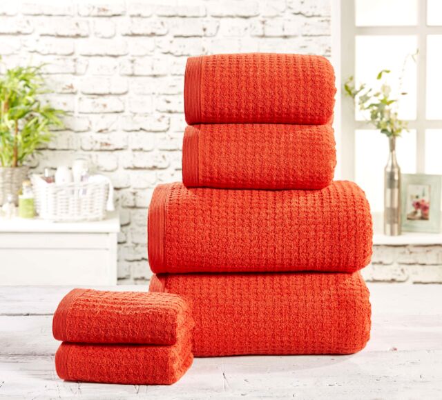 Rapport Home Waffle Textured Cotton Towels Super Soft & Absorbent in Orange - image 1