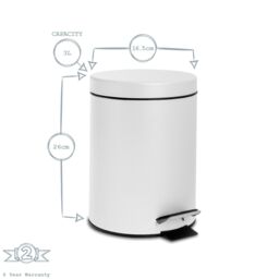 Harbour Housewares 3L Round Bathroom Pedal Bin - Stainless Steel Slim Rubbish Dustbin in Off-White - thumbnail 3