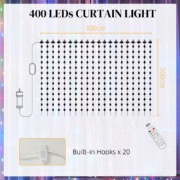 HOMCOM Smart LED Curtain, Dynamic DIY Fairy Lights, 3x3(m) in Clear - thumbnail 3