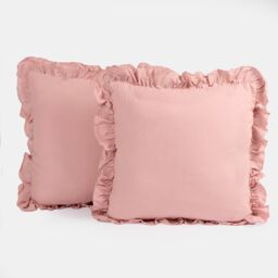 OHS 2 x Plain Faux Linen Frill Cushion Covers in Pink - Size: 45 cm x 45 cm - thumbnail 3