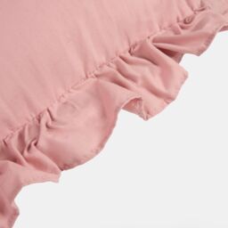 OHS 2 x Plain Faux Linen Frill Cushion Covers in Pink - Size: 45 cm x 45 cm - thumbnail 4