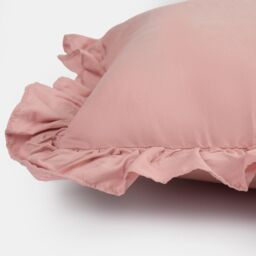 OHS 2 x Plain Faux Linen Frill Cushion Covers in Pink - Size: 45 cm x 45 cm - thumbnail 5