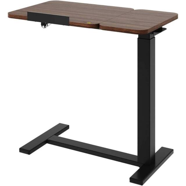 KORVIXA Black Walnut Rolling Overbed Table Adjustable Height with Wheel - Size: 100 cm x 100 cm - image 1