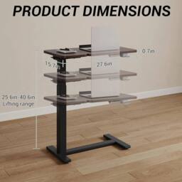 KORVIXA Black Walnut Rolling Overbed Table Adjustable Height with Wheel - Size: 100 cm x 100 cm - thumbnail 2