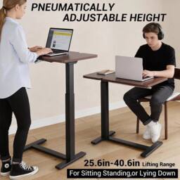KORVIXA Black Walnut Rolling Overbed Table Adjustable Height with Wheel - Size: 100 cm x 100 cm - thumbnail 4