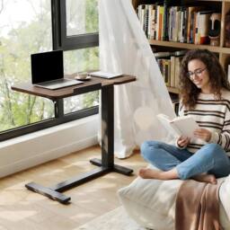 KORVIXA Black Walnut Rolling Overbed Table Adjustable Height with Wheel - Size: 100 cm x 100 cm - thumbnail 3