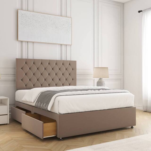 "BSSPOKE Mia Plush Velvet Divan Bed Set 24""Headboard 2Drawers Footend &Mattress in Bronze - Size: King" - image 1