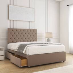 "BSSPOKE Mia Plush Velvet Divan Bed Set 24""Headboard 2Drawers Footend &Mattress in Bronze - Size: King" - thumbnail 1