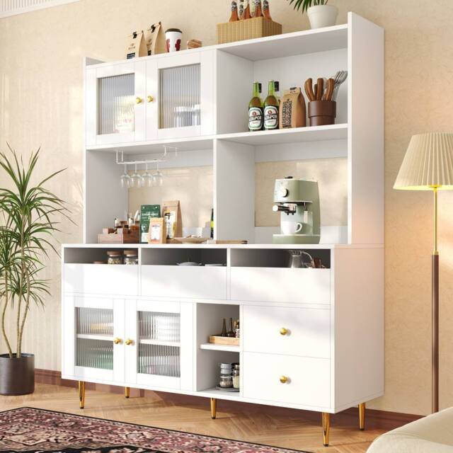 STILVORA Sideboard 145cm with glass doors & wine rack in White - image 1