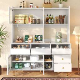 STILVORA Sideboard 145cm with glass doors & wine rack in White - thumbnail 3
