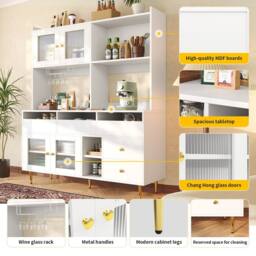 STILVORA Sideboard 145cm with glass doors & wine rack in White - thumbnail 8