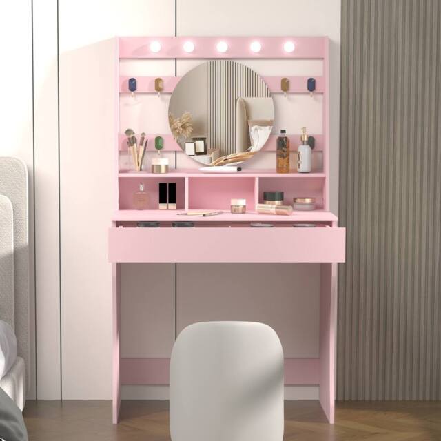 KEEPREAPER Stylish Dressing Table with Lights & Adjustable Lighting Colours in Pink - image 1