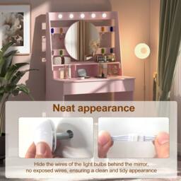 KEEPREAPER Stylish Dressing Table with Lights & Adjustable Lighting Colours in Pink - thumbnail 7